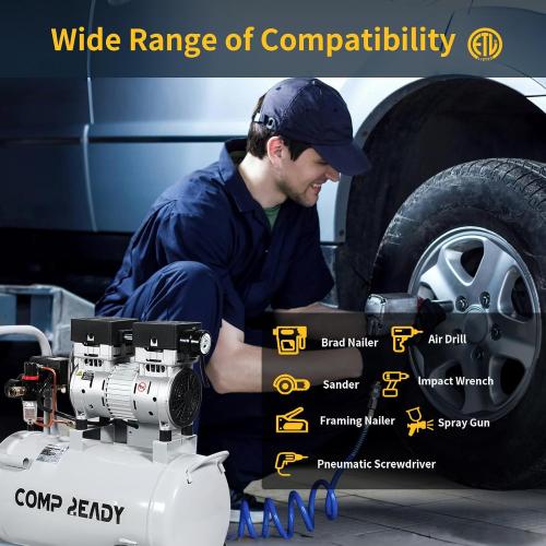 Size 2 Gallon Portable Air Compressor 0.75HP 1.7 CFM@90PSI 60dB Ultra Quiet Oil Free Air Compressor Ideal for Tire Inflation Pneumatic Tool Spray Painting
