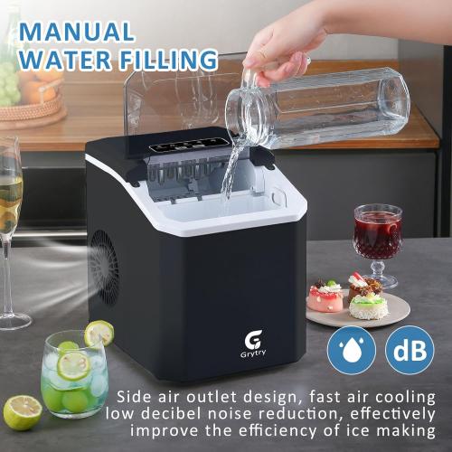Color Black Ice Maker Countertop, 9 Cubes Ready in 6 Minutes, 26lbs in 24Hrs, Self-Cleaning Ice Machine with Ice Scoop and Basket, 2 Sizes of Bullet Ice for Home Kitchen Office Bar Party(Black)