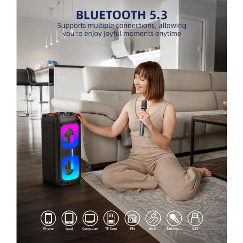 Karaoke Machine for Adults, Portable Bluetooth Speaker with 2 Wireless Microphones, Portable PA System with Disco Lights for Big Party, Outdoor, Ideal Gifts for Family, Music Lover