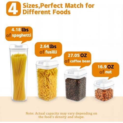 Airtight Food Storage Containers with Lids 7 pcs Plastic Kitchen and Pantry Organization Canisters for Cereal, BPA Free Kitchen Canisters for Spaghetti, Pasta, Dry Food, Flour and Sugar