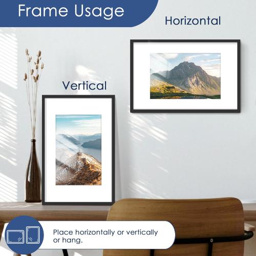 PEALSN 11x17 Picture Frame Set of 6, Display Pictures 8x12 with Mat or 11 x 17 without Mat for Wall Mounting Display, Photo Frames Collage for Wall Decor, Black.