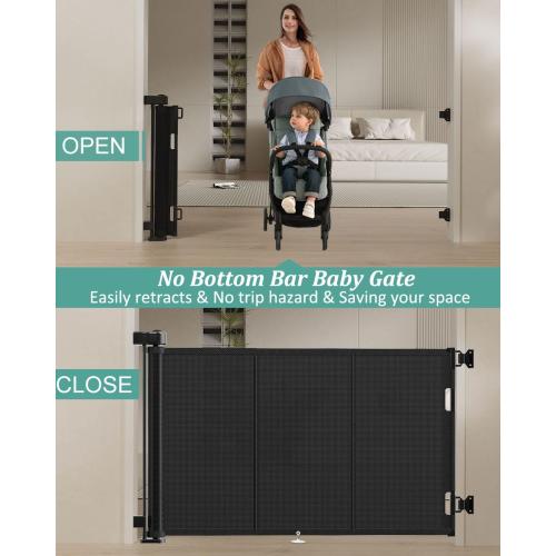 Upgraded 71 Retractable Baby Gates with Reinforced Strip Design to Prevent Crawling Through, 42 Extra Tall Retractable Gates, 6 FT Retractable Dog Gate for Stairs, Doorways, Hallways