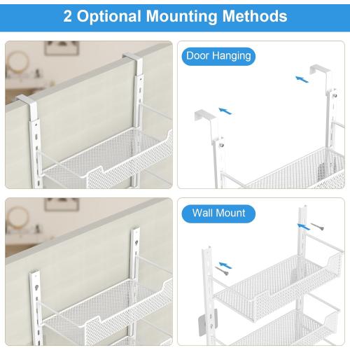 VyGrow 12.3 W Narrow Over the Door Pantry Organizer, 6-Tier Over the Door Organizer with Adjustable Basket, Pantry Door Organization for Pantry Kitchen Storage Room Spice Rack, White