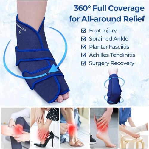 KingPavonini Ankle Foot Ice Pack Wrap for Sprained Ankle and Surgery Recovery, Reusable Gel Ice Packs for Feet Injuries, Plantar Fasciitis, Achilles Tendonitis, Hot/Cold Therapy (1 Wrap 8 Gel Packs)