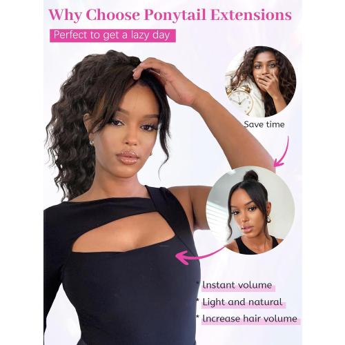 Size 12 Color Brown Isaic Ponytail Extension 12 Inch Long Wavy Curly Ponytails Drawstring Ponytail for Black Women Dark Brown Pony Tails Hair Extensions Synthetic Hairpiece for Daily Use