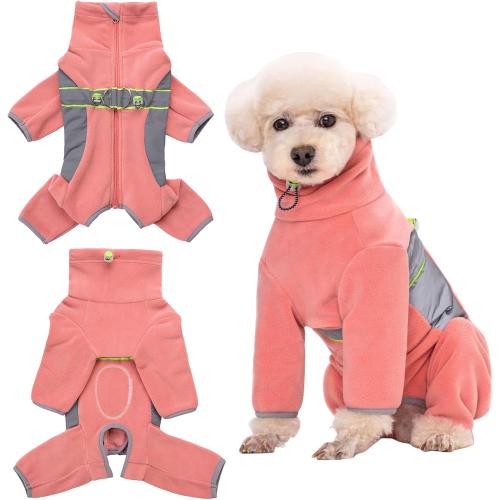 Dog Fleece Onesie Clothes, Dog Pajamas Dog Surgery Recovery Suit for Puppy, Small Dog Pjs Warm Coat for Male and Female Dogs(Dark Pink Size S-M)