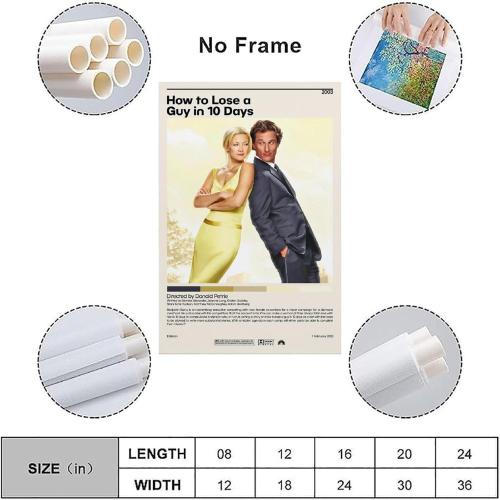 VALKEM How to Lose A Guy in 10 Days Movie Poster Vintage Minimalist Poster 90s Canvas Wall Art Room Aesthetic Decor Posters 12x18inch(30x45cm), Unframe-style-6