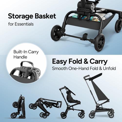 Mompush Jeto Lightweight Travel Stroller – 9.8 lbs Ultra-Compact, One-Hand Fold, Airplane Cabin Approved, All-Terrain Wheels, Smooth Ride for Toddlers, Perfect for Travel & Daily Use