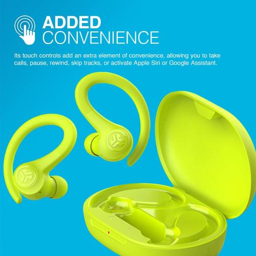 JLab Go Air Sport True Wireless Earbuds, Yellow, Featuring C3 Clear Calling, Secure Earhook Sport Design, 35  Hour Bluetooth Playtime, and 3 EQ Sound Settings