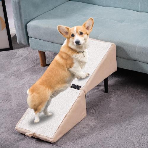 Color beige Dog Ramp for Couch, 2-in-1 Convertible Wooden Home Step Stool Dog Ramp Stairs, Doggie Ramp for Dogs Cats Or Pets Footrest