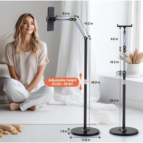 Tablet Floor Stand, 360° Rotation Tablet Holder, Compatible with iPad, iPhone, Samsung, Google, Kindle Tablet/Phone, (4.5''-12'')
