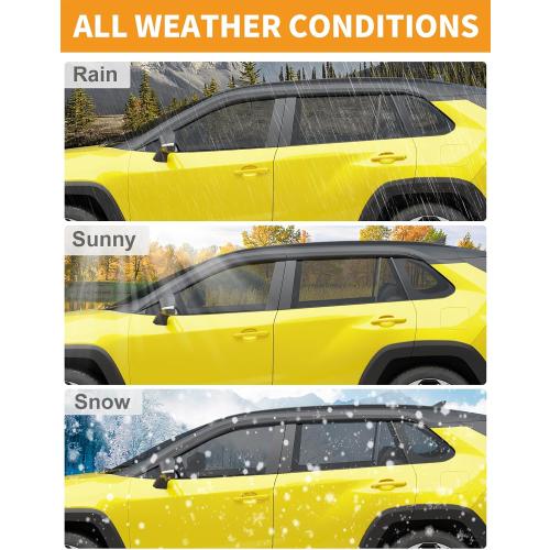 Black Tape-On Window Rain Guards Fit for Toyota RAV4 2019-2025 Extra Durable Window Deflectors Vent Visors Shades Exterior Car Accessories Visors Rain Guards - 6 pcs