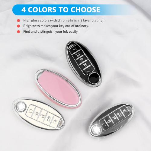 QBUC for Nissan Key fob Cover,Soft TPU 360°Car Key Case Protector with Keychain Compatible with Altima Sentra Rogue Pathfinder Murano Armada Maxima Versa ect 5 Buttons Smart Keys(Pink)