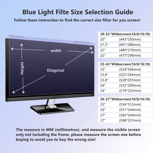 Hanging Computer Privacy Screen Protector for 23, 23.6, 23.8, 24 Inches for 16:9 Widescreen Monitor, Blue Light Blocking Screen Protector Computer Privacy Screen Filter Panel for Desktop Computer