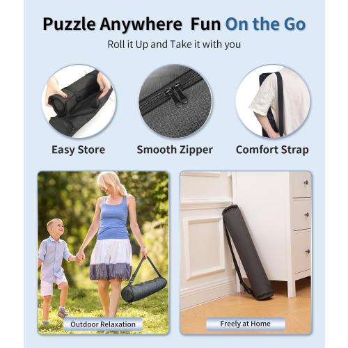 Join&Joy Jigsaw Puzzle Mat Roll Up, Rubber Saver Pad 46 x 26 , with 4 Sorting Trays & Travel Storage Bag, Portable Rollup Puzzles Keeper, Up to 1500 Pieces
