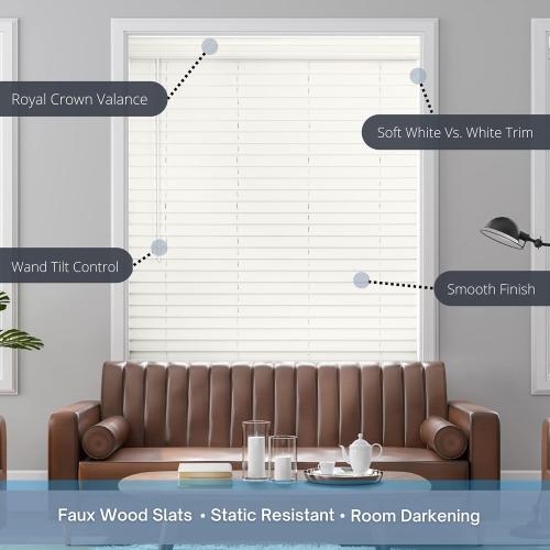 LOTUS & WINDOWARE Cordless 2-inchFaux Wood Blind 70 Wide x 48 Long,(Soft White-Antique White),Smooth, Room Darkening, Horizontal Blinds for Living Room, Bedroom, Interior Door Windows - 70 x 48,Sof