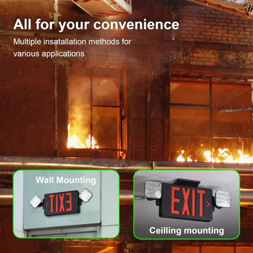 GZRUIYANG Black Housing Exit Sign with Emergency Lights Red, LED Emergency Exit Light with Battery Backup, UL 924 Certified, AC 120/277V, Commercial Emergency Lights Combo for Business - 1 Pack