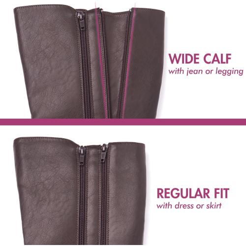 Size 6.1/2...Hawkwell Women's Wide Calf Double Zipper Knee High Riding Boots