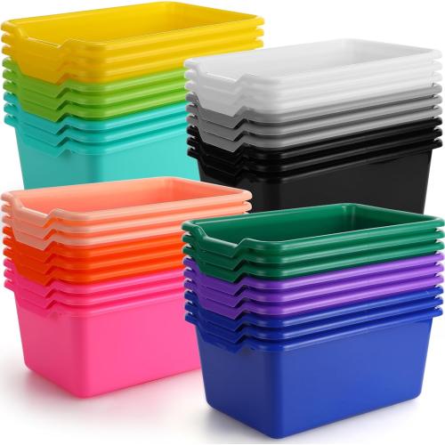 Dandat 36 Pcs Plastic Cubby Bins Book Bins for Classroom Bulk Classroom Organizer Toy Storage Baskets Stackable Storage Containers for Home Office School Library Nursery Playroom(Bright Color)