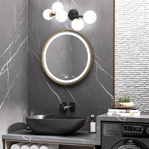 Mid Century Modern Bathroom Vanity Lights, 5-Light Bathroom Light Fixtures Black and Gold Bathroom Lights Semi-Flush Mount Ceiling Light, Wall Sconces Wall Light with Globe Frosted Milk Glass, G9 Base