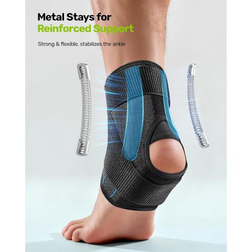 Quick Lace Up Ankle Brace with 2 Metal Support Stays, Breathable Stabilizer for Sprained Ankle, Slim Fit Ankle Support for Men & Women, Sports, Running, Basketball (Black, M)