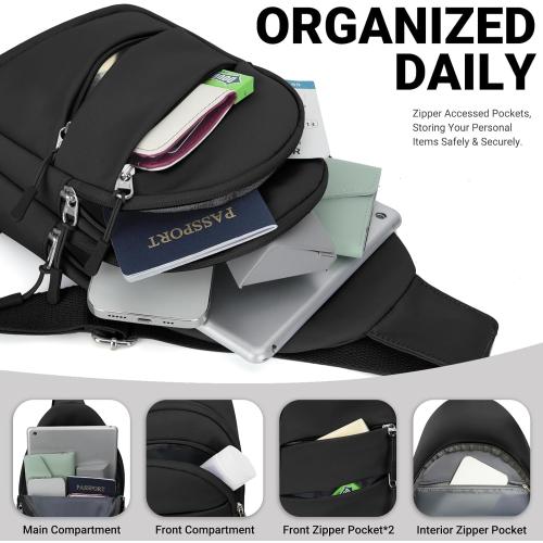 Tuwubi Crossbody Bags for Women, Sling Bag for Men, Small Hiking Backpack Anti Theft Lightweight for Outdoors Travel (M, Black)