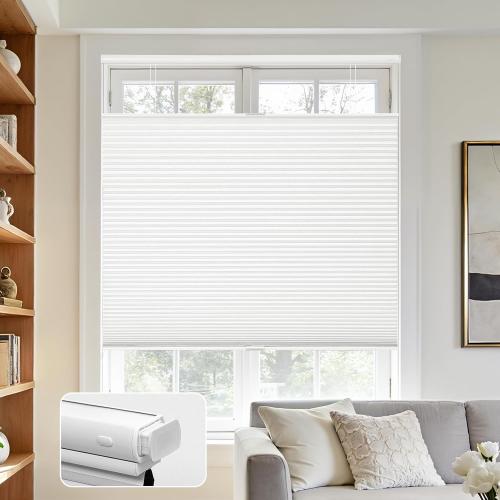 Joydeco No Tools No Drill Blinds for Indoor Windows, Cordless Window Blinds Cellular Shades Top Down Bottom Up Blackout Honeycomb Blinds Thermal Insulated Noise Reduction (White, 43 W x 64 H)