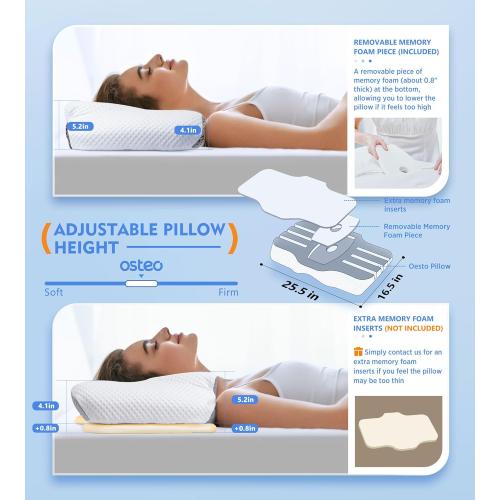 Osteo Cervical Pillow for Neck Pain Relief, Hollow Design Odorless Memory Foam Pillows with Cooling Case, Adjustable Orthopedic Bed Pillow for Sleeping, Support for Side Back Sleepers