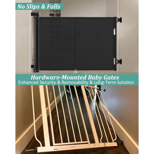 Upgraded 59 Retractable Baby Gates with Reinforced Strip Design to Prevent Crawling Through, 48 Extra Tall Retractable Gates, 5 FT Retractable Dog Gate for Stairs, Doorways, Hallways
