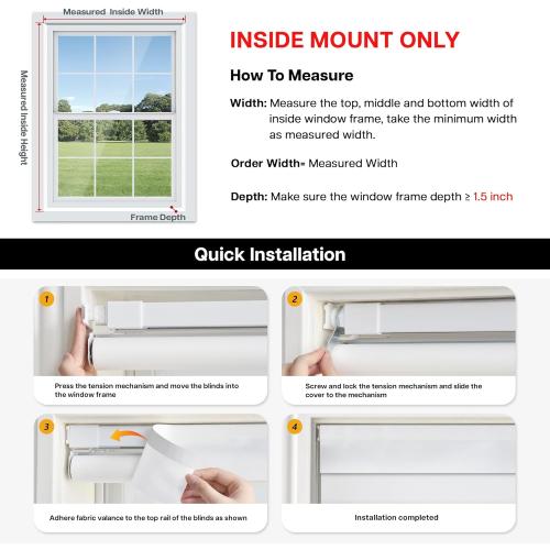 LazBlinds No-Drill Cordless Zebra Blinds - Dual Layer Light Filtering & Room Darkening, Free-Stop Lift, Easy Install, Day & Night Privacy with Valance for Window 45 W x 72 H, White