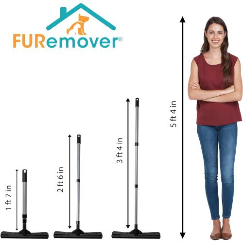FURemover Compact Pet Hair Rubber Broom with Squeegee, with Handle That Telescopes up to 40 for Carpet, Tile and Hardwood