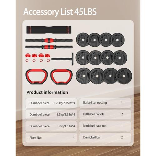 Adjustable Dumbbells, 10/20/30/45/70/90lbs Free Weight Set with Connector, 4 in1 Dumbbells Set Used as Barbell, Kettlebells, Push up Stand, Fitness Exercises for Home Gym Suitable Men/Women