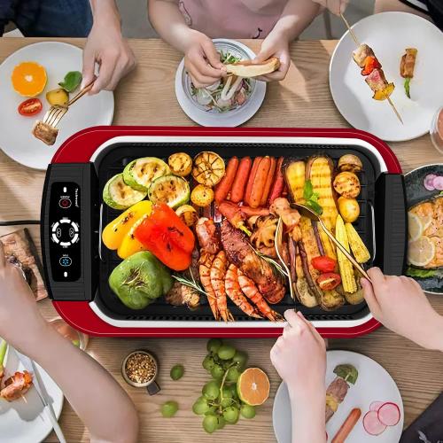 Indoor Smokeless Grill, Techwood 1500W Electric BBQ Grill with Temperature Control, Korean Grill Removable Non-Stick Grill & Griddle Plates, Tempered Glass Lid, Red‼️missing handle on the lid‼️