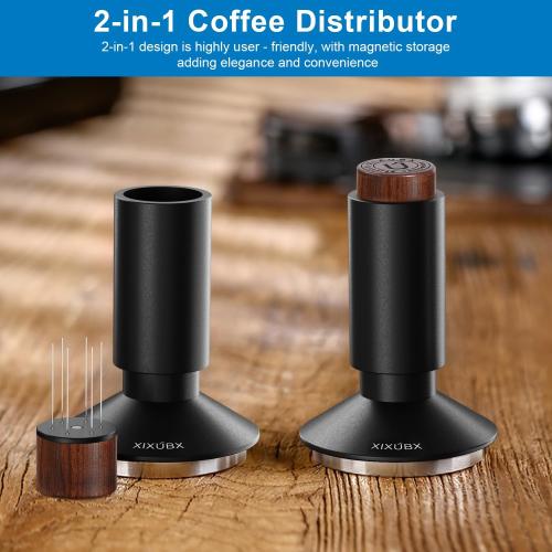 53mm Espresso Tamper & Magnetic WDT Tool, Barista Cofee Tamper with Spring Loaded, Anodized Aluminum Alloy Handle, Stainless Steel Corrugated Base with Cover for Portafilter Basket