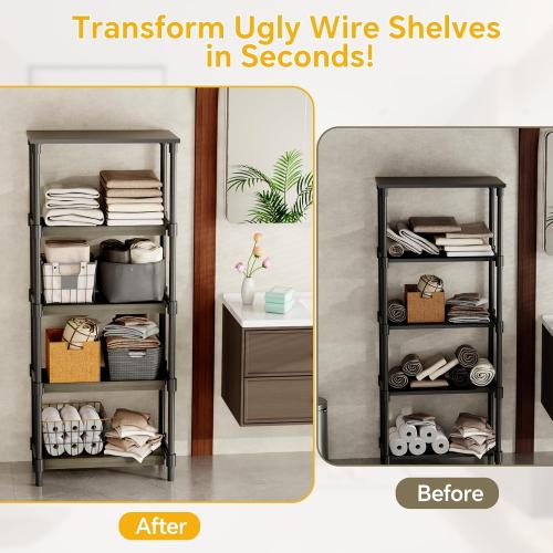 6 PCS Wire Rack Covers for Pantry Wood Grain, 33''W * 16''D (Ready to Use) Faux Wood Shelf Covers for Wire Shelving, Rustic Closet Shelves Covering Toppers - Bathroom, Kitchen, Garage (Dark)