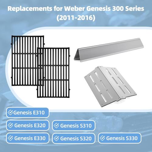 7524 Cast Iron Grill Grates and Stainless Steel 7520 flavorizer bar 7522 Heat Deflector Replacement Parts for Weber Genesis Grill 300 Series E-310 E-320 E-330 S-310 S-320 S-330 EP-320