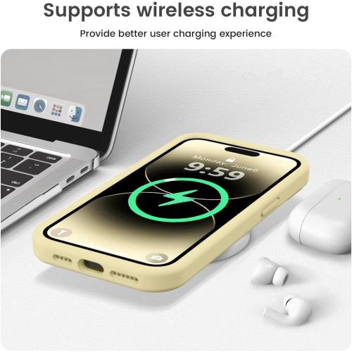 Vooii Compatible with iPhone 14 Pro Case, Liquid Silicone Upgrade [Camera Protection] [Soft Anti-Scratch Microfiber Lining] Shockproof Phone Case for iPhone 14 Pro 6.1 inch - Creamy Yellow