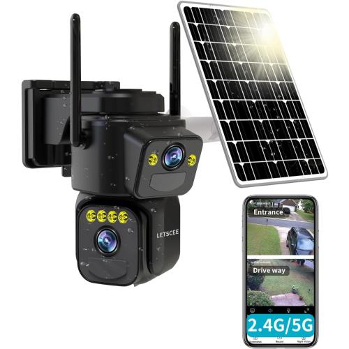Security Cameras Outdoor WiFi,5G/2.4G Cameras for Home Security Solar Power with Dual Lens,Motion Detection,Night Vision,2-Way Audio,Weather Proof,No Subscription Fee