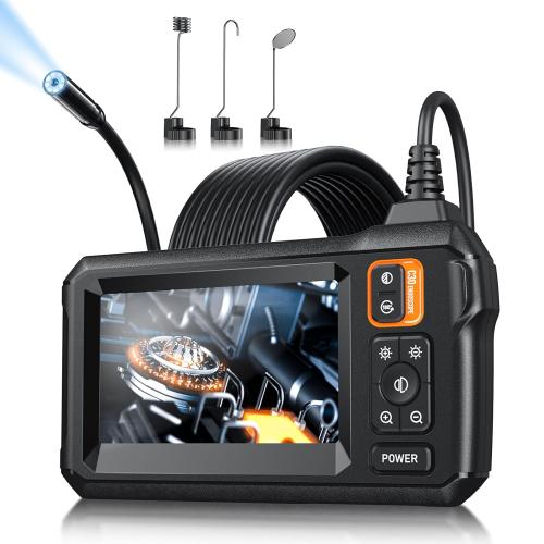 Endoscope Camera with Light, Inspection Borescope Camera with 4.3 IPS Screen, 1920P HD with 8 LED Lights, 16.5FT Semi-Rigid Cord Bore Scope, IP67 Waterproof Endoscope for Sewer, Tools(Orange)