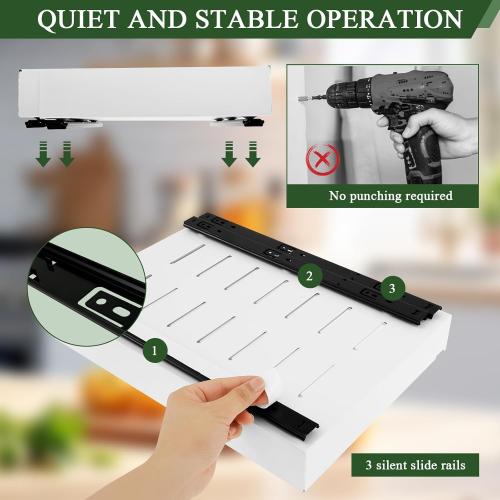 Expandable Cabinet Organizer - Quiet Sliding Pull Out Shelves 12.6-20.5 for Kitchen (White)
