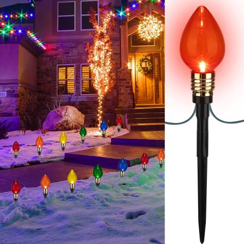 Brightown C9 Christmas Pathway Lights Outdoor-17.4 Ft 10 Lights C9 Walkway Lights Waterproof for Ground Sidewalk Driveway Yard Outdoor Christmas Decorations