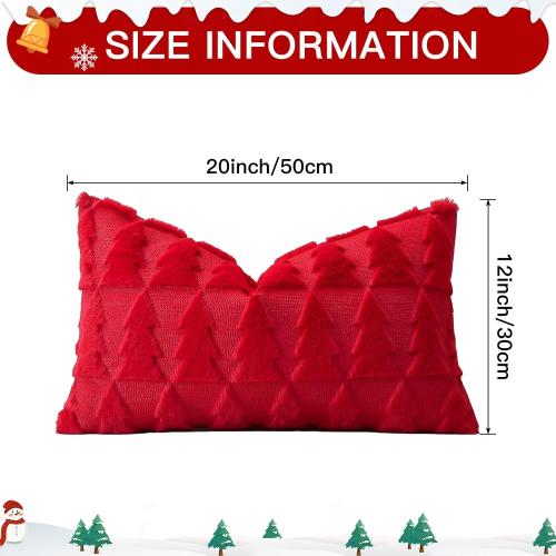 OTOSTAR Set of 1 Xmas Soft Plush Short Wool Velvet Decorative Throw Pillow Covers Rectangular Luxury Style Cushion Case Pillow Shell for Sofa Bedroom Christmas Tree Red, 12x20 Inch