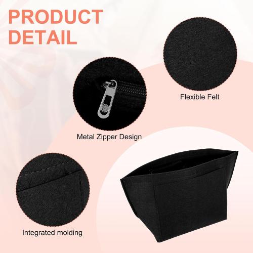 uxcell Purse Organizer Insert, Portable Felt Organizer Bags with Metal Zipper Multiple Compartments Purse Liner for Domed Satchel, Tote Bag, Handbag Shaper (11 x 6.7 x 10, Black)
