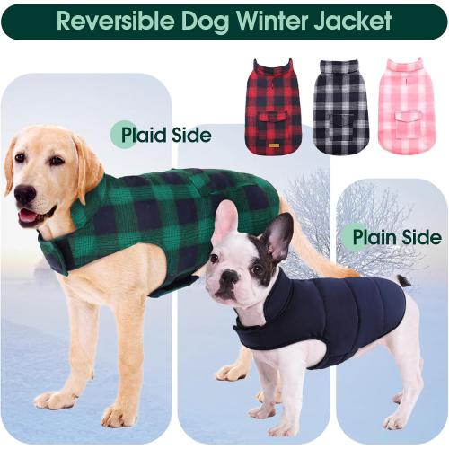 Kuoser Winter Coat, British Style Jacket for Medium and Large Dogs | Warm Windproof Puppy Cold Weather Clothes Vest, Reversible, Green L