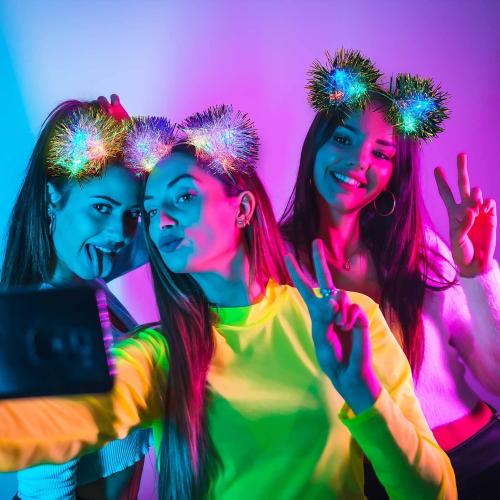 Juexica 16 Pcs Lighted Cat Ears Headband with Color Change LED Cat Headband Rave Hair Accessories for Women (Classic Color)
