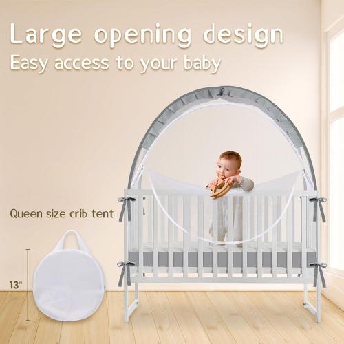 Crib Tent to Keep Baby from Climbing Out - Mesh Crib Climbing Prevention, Pop Up Baby Crib Tent, Two-Way Self-Locking Metal Zipper (Grey, Large)