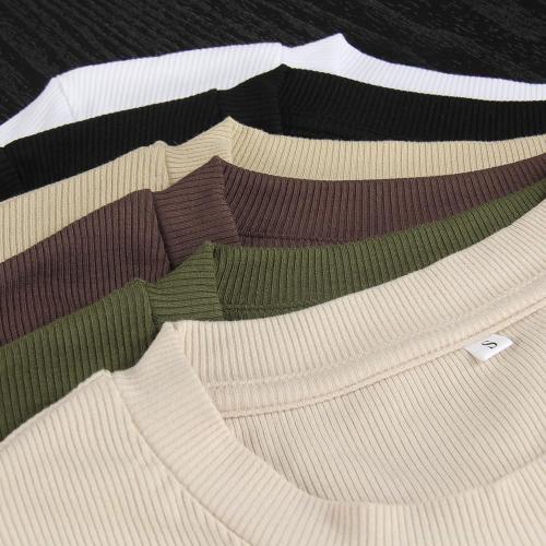 Size M  Round Neck Long Sleeve Knit Ribbed Fitted Crop Top Casual Basic Shirts