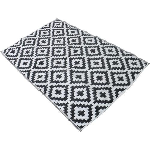Outdoor Rug Black White Coloured Outdoor Camping Rug, Woven Tape Edging on Both Ends Complete with Accessories and Storage Bag Picnic Outdoor Rug