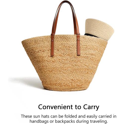 Summer Straw Fedora Hat for Women Men Travel Panama Hat with Wide Brim Roll Up Sun Hat for Beach Outdoor UPF 50