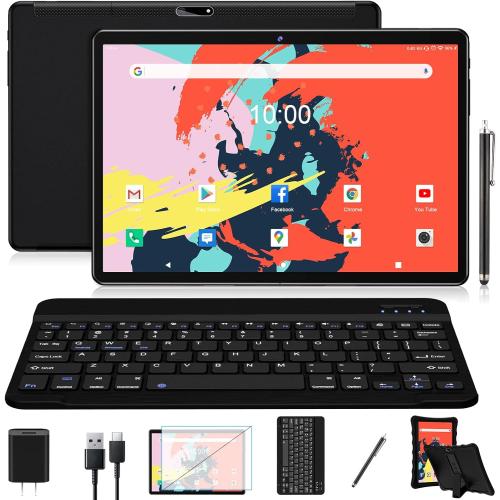 Black Tablet 10.1 Octa-Core Android 11 Tablet, 64GB Storage Tablets with Keyboard, Stylus Pen, Dual 13MP 5MP Camera, WiFi, Bluetooth, GPS, 512GB Expand Support, IPS Full HD Display